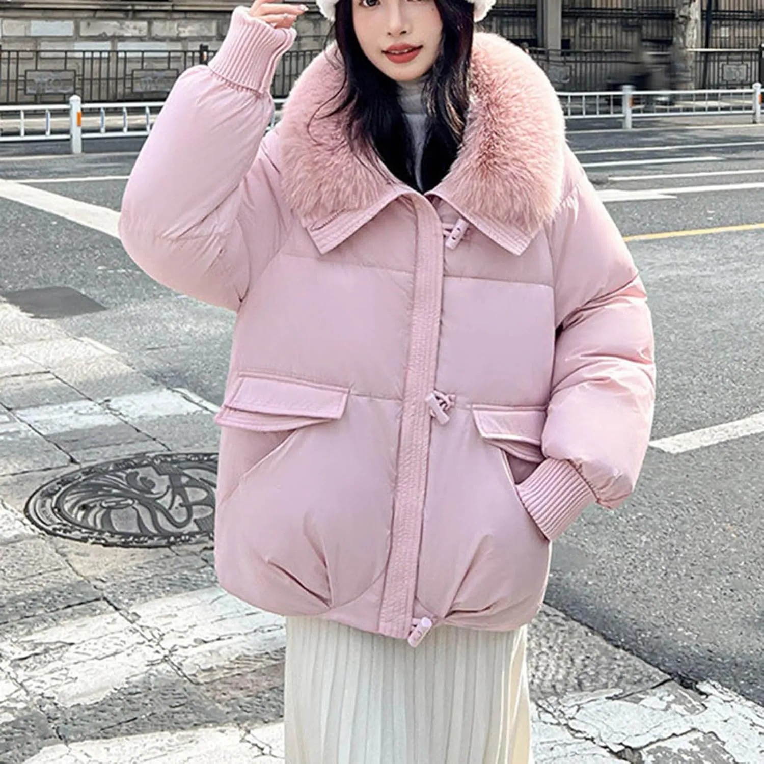 Winter Coats For Women With Hood Fleece Lined Thicken Warm Puffer Parkas Button Down Jacket Trendy Outfits Clothes