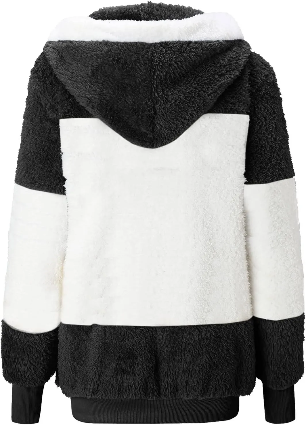 Winter Coats for Women,Fuzzy Fleece Jacket Hooded Color Block Patchwork Cardigan Coats Outerwear with Pockets