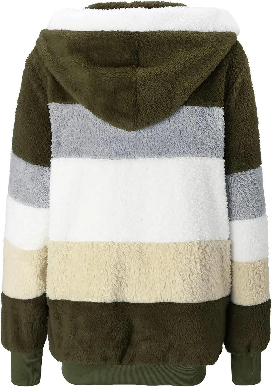 Winter Coats for Women,Fuzzy Fleece Jacket Hooded Color Block Patchwork Cardigan Coats Outerwear with Pockets