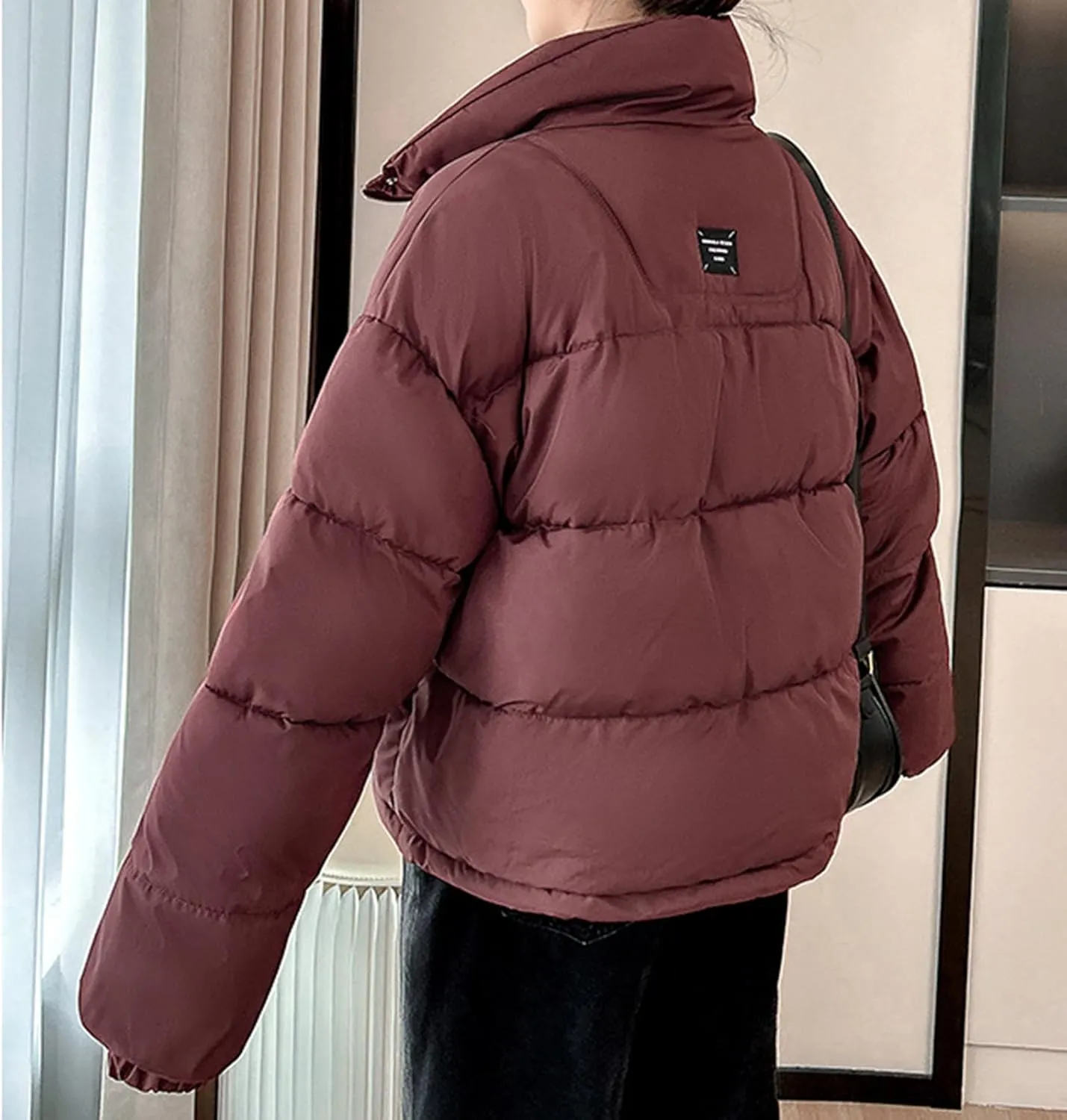 Winter Cropped Puffer Coat Women Stand Collar Slim Fit Thermal Short Overcoat 2024 Fashion Solid Color Warm Down Coat
