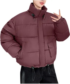 Winter Cropped Puffer Coat Women Stand Collar Slim Fit Thermal Short Overcoat 2024 Fashion Solid Color Warm Down Coat