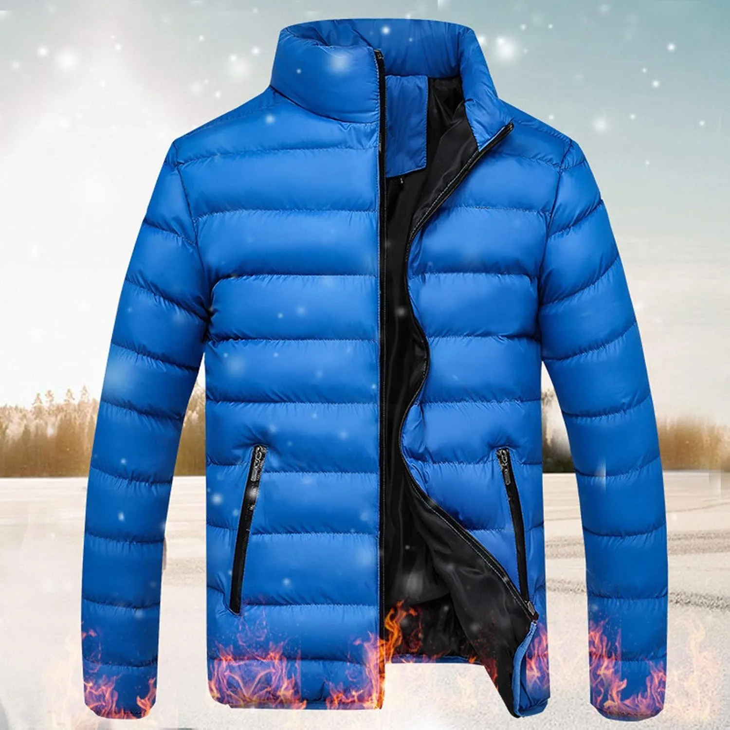 Winter Jackets for Men Lightweight Puffer Jacket Full Zip Warm Quilted Jacket Packable Down Jacket Stand Collar Coat