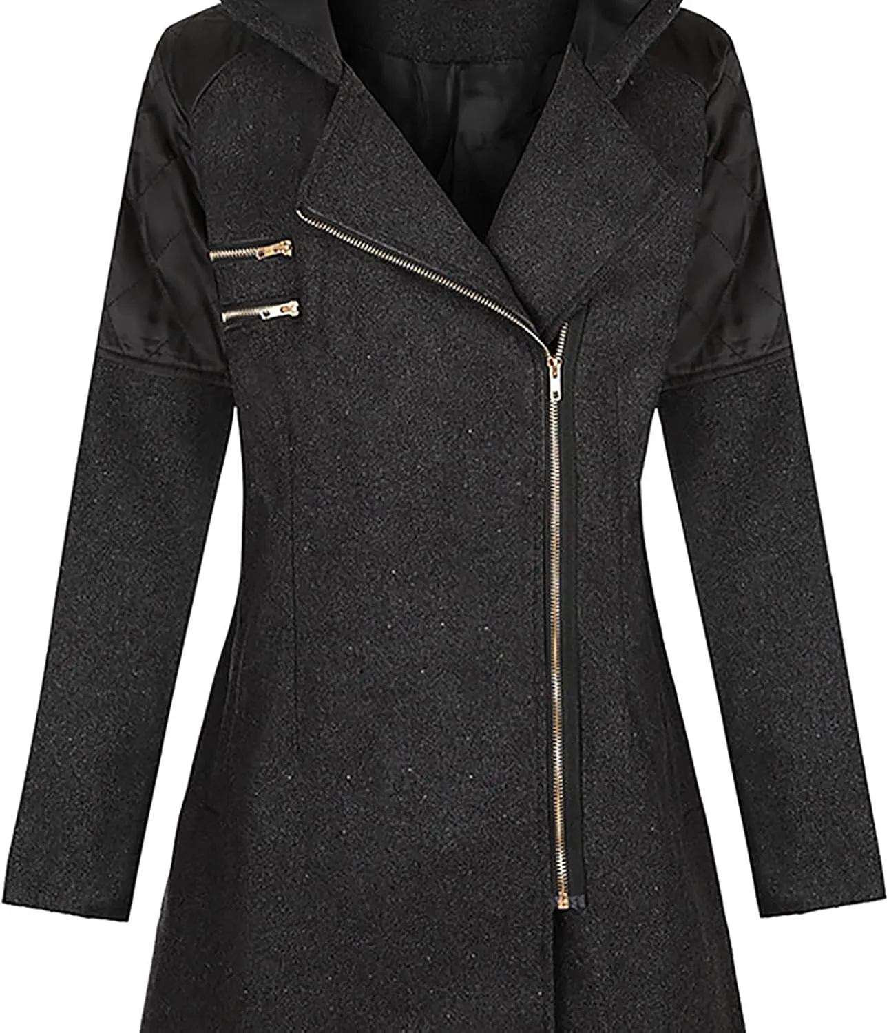 Winter Trench Coat Women Lapel Double Breasted Wool Blend Pea Coats Fashion Plaid Hooded Long Jacket with Belted