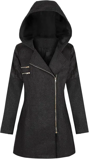 Winter Trench Coat Women Lapel Double Breasted Wool Blend Pea Coats Fashion Plaid Hooded Long Jacket with Belted