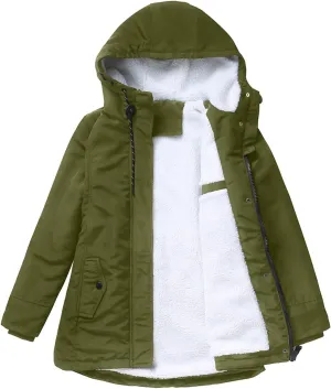 Wkishenl Winter Coats for Women 2024 Warm Sherpa Fleece Lined Jackets Solid Long Sleeve Puffer Jacket Zipper Hooded Outwear