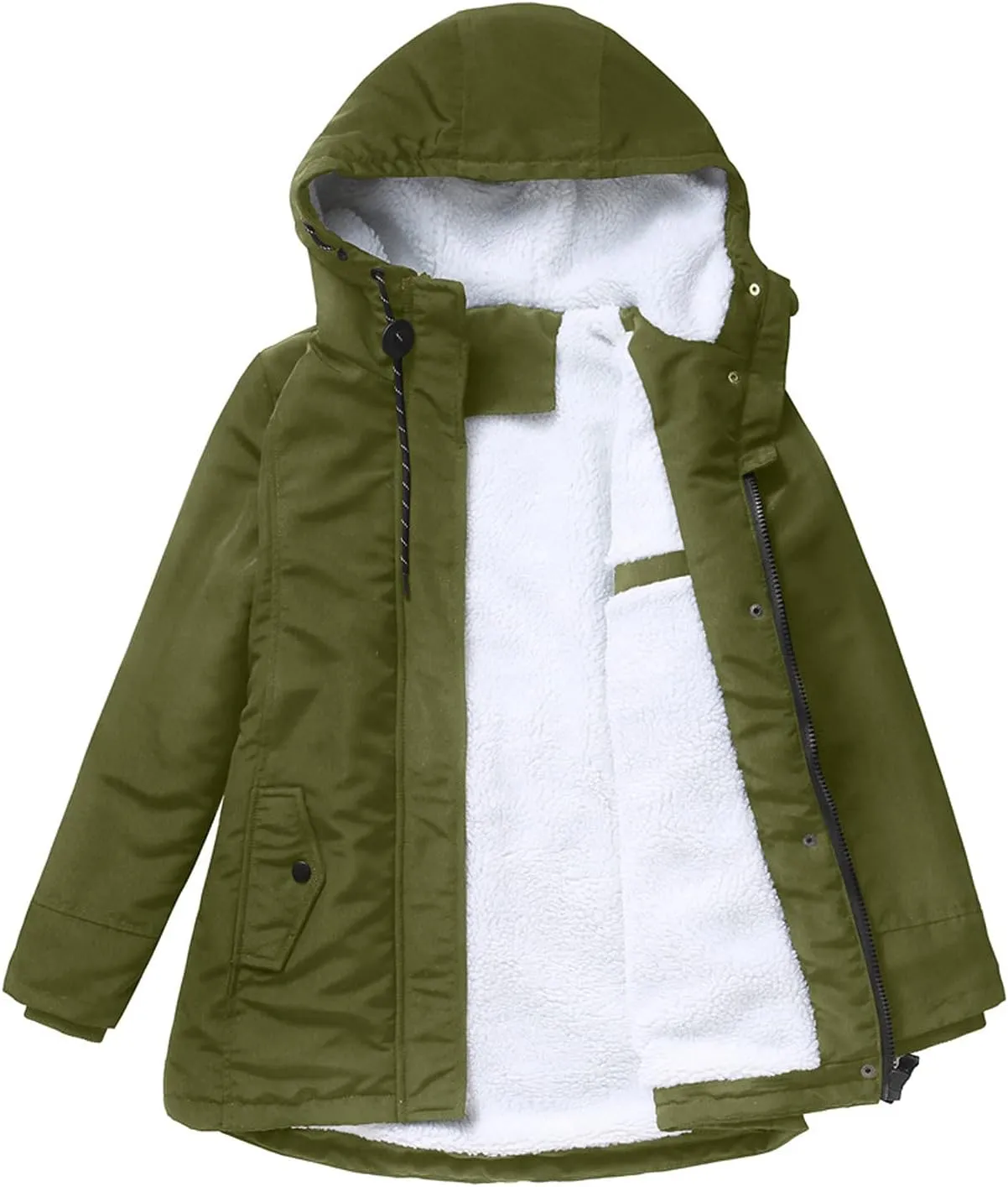 Wkishenl Winter Coats for Women 2024 Warm Sherpa Fleece Lined Jackets Solid Long Sleeve Puffer Jacket Zipper Hooded Outwear