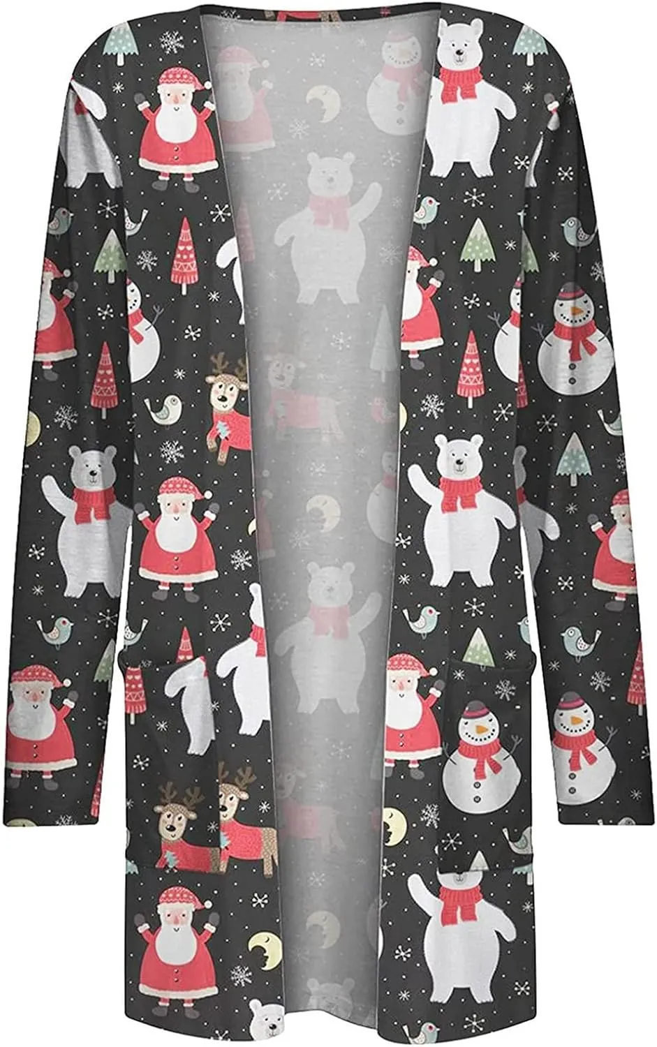 Woman Christmas Sweater Snowflake Print Long Sleeve Open Front Cardigan Fall Casual Loose Fit Clothing with Pockets