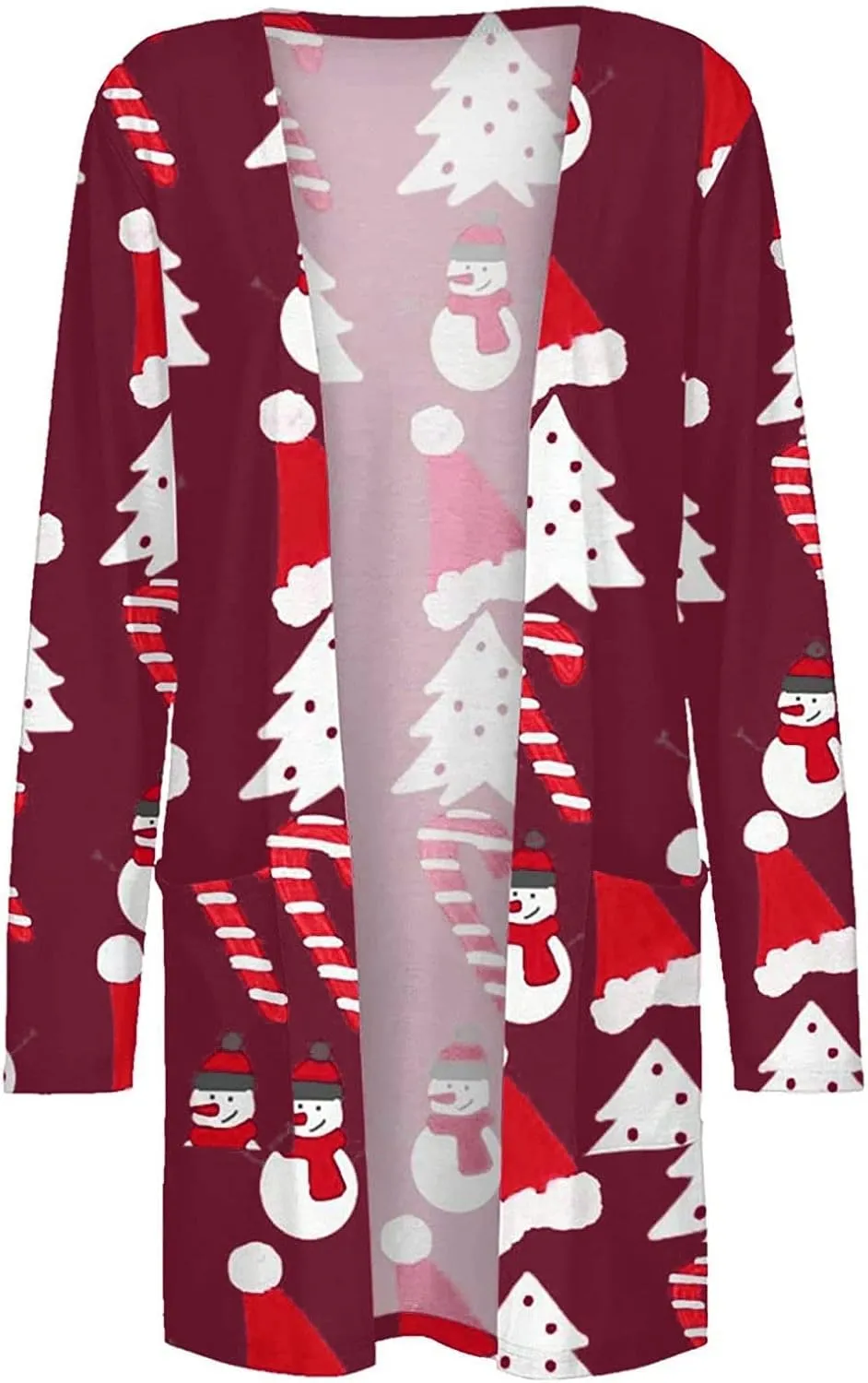 Woman Christmas Sweater Snowflake Print Long Sleeve Open Front Cardigan Fall Casual Loose Fit Clothing with Pockets