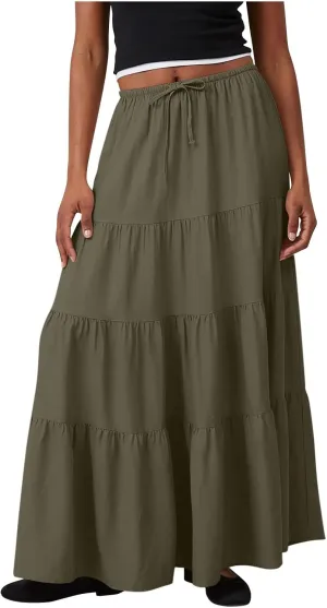 Women Boho Skirts Flowy Ruffle Skirts Long A Line Beach Skirt Vacation Maxi Skirts Casual Summer Outfit Pleated Skirt