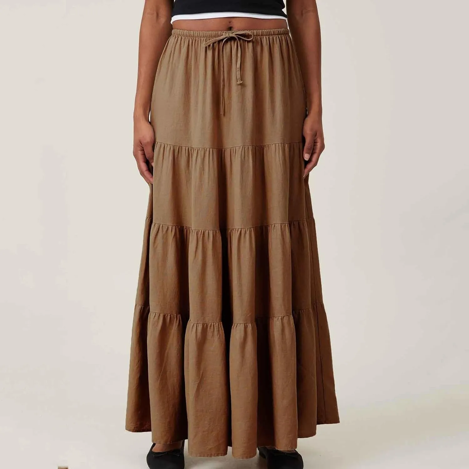 Women Boho Skirts Flowy Ruffle Skirts Long A Line Beach Skirt Vacation Maxi Skirts Casual Summer Outfit Pleated Skirt