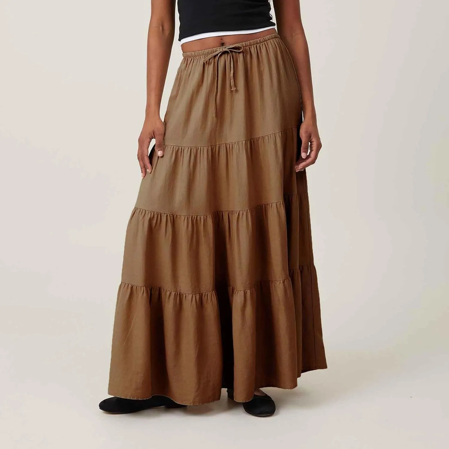 Women Boho Skirts Flowy Ruffle Skirts Long A Line Beach Skirt Vacation Maxi Skirts Casual Summer Outfit Pleated Skirt