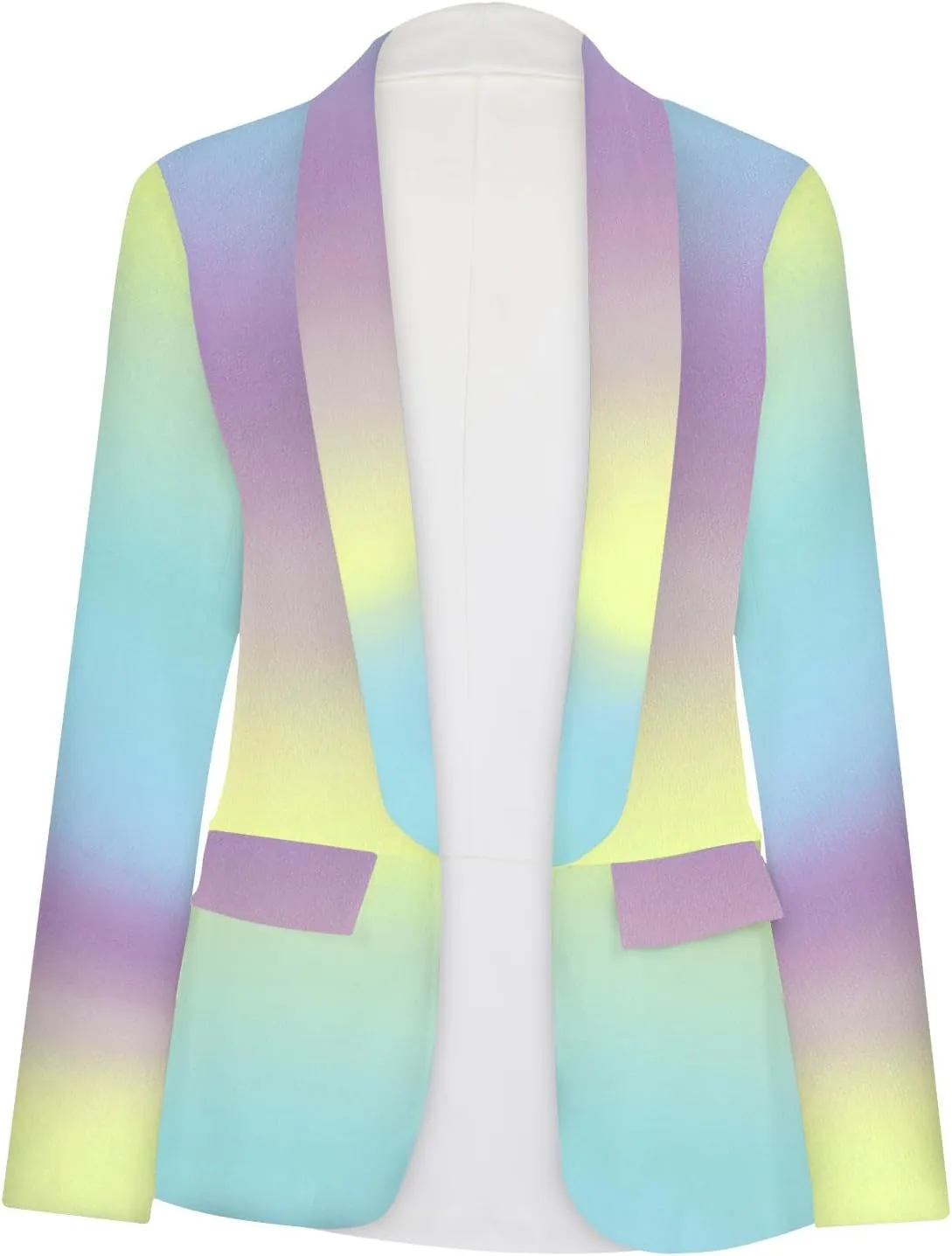 Women Colorful Jackets Slim-Fit Casual Lapel Long Jackets Petite Ladies Ombre Gradient Color Fall Lightweight Blazers