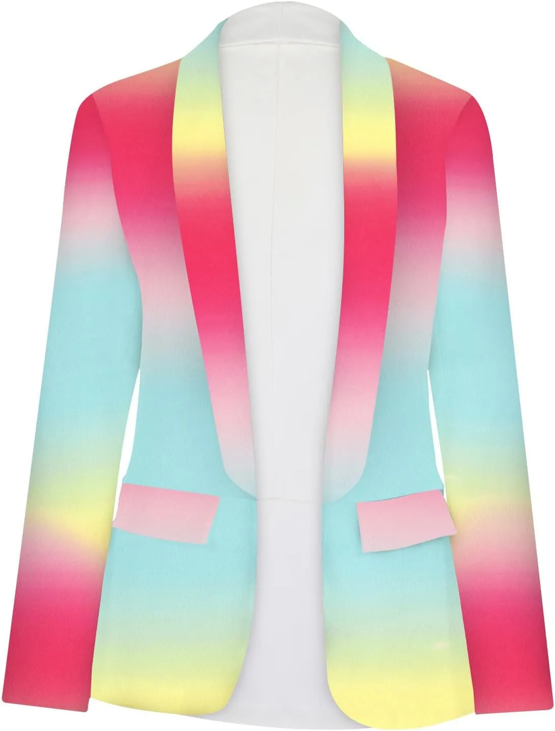 Women Colorful Jackets Slim-Fit Casual Lapel Long Jackets Petite Ladies Ombre Gradient Color Fall Lightweight Blazers