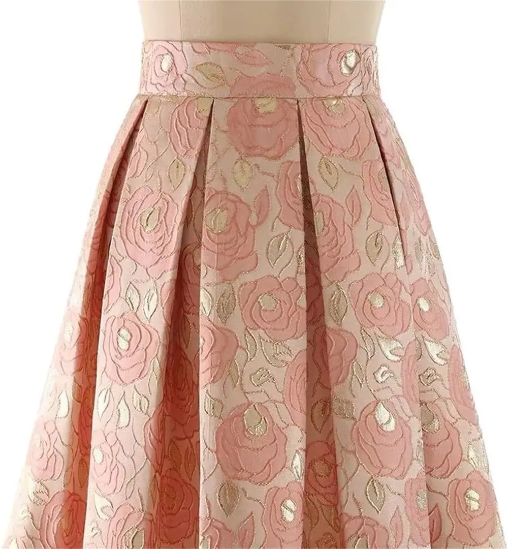 Women High Waist Jacquard Skirts Vintage A-Line Skirts Chic Elegant Party Long Style Skirt