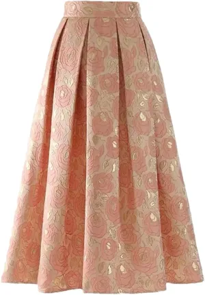 Women High Waist Jacquard Skirts Vintage A-Line Skirts Chic Elegant Party Long Style Skirt