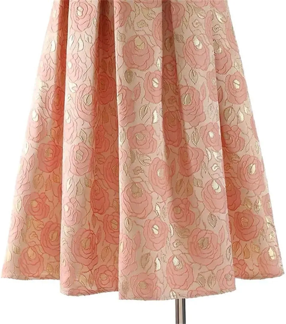 Women High Waist Jacquard Skirts Vintage A-Line Skirts Chic Elegant Party Long Style Skirt