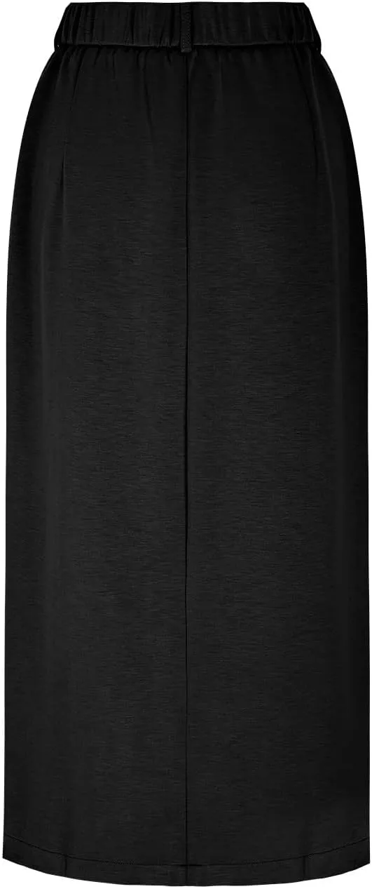 Women High Waisted Maxi Skirt Trendy Summer Slim Business Casual Dresses Decorative Pocket Long Skirts with Front Slit