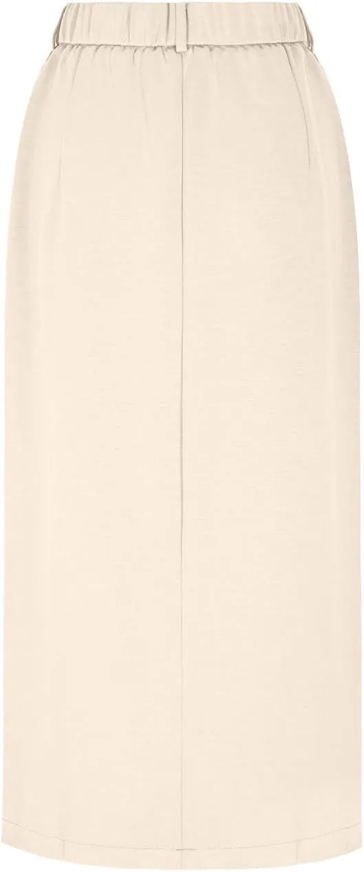 Women High Waisted Maxi Skirt Trendy Summer Slim Business Casual Dresses Decorative Pocket Long Skirts with Front Slit