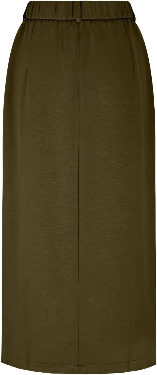 Women High Waisted Maxi Skirt Trendy Summer Slim Business Casual Dresses Decorative Pocket Long Skirts with Front Slit