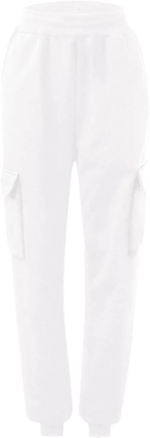 Women Jogger Pants Solid Loose Fit Straight Leg Pants Elastic High Waist Trousers with Pockets, for Workout Running Outdoor