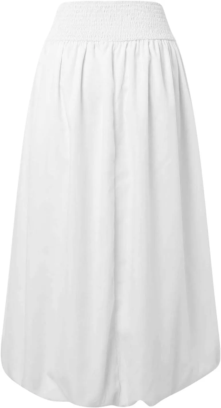 Women Maxi Bubble Skirt Elastic Waist Aline Long Puff Skirt Ruffle Hem Balloon Skirts Swim Skirt
