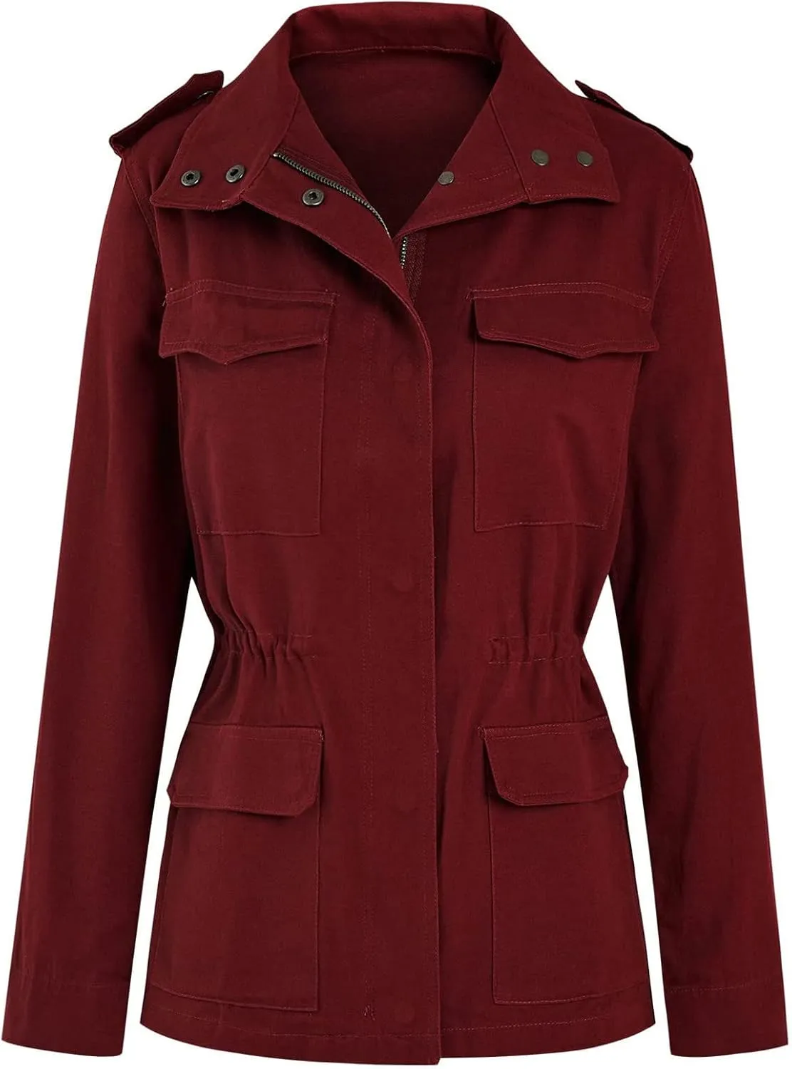 Women Military Anorak Jackets Zip Up Snap Buttons Parka Utility Coats Outwear with Pocket