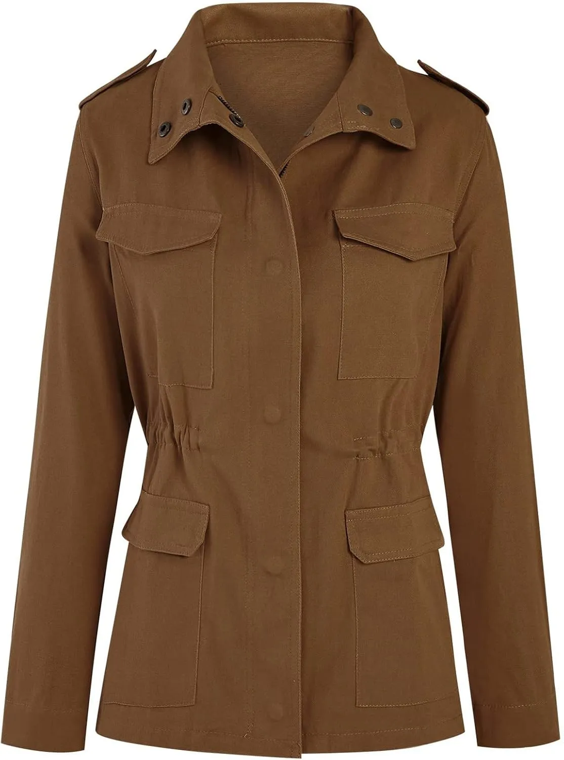 Women Military Anorak Jackets Zip Up Snap Buttons Parka Utility Coats Outwear with Pocket