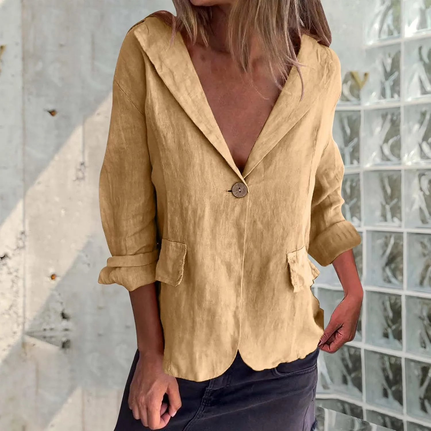 Women Summer Cotton Linen Blazer Lightweight Suit Jackets Dressy Casual Spring Blazers Interview Outfits
