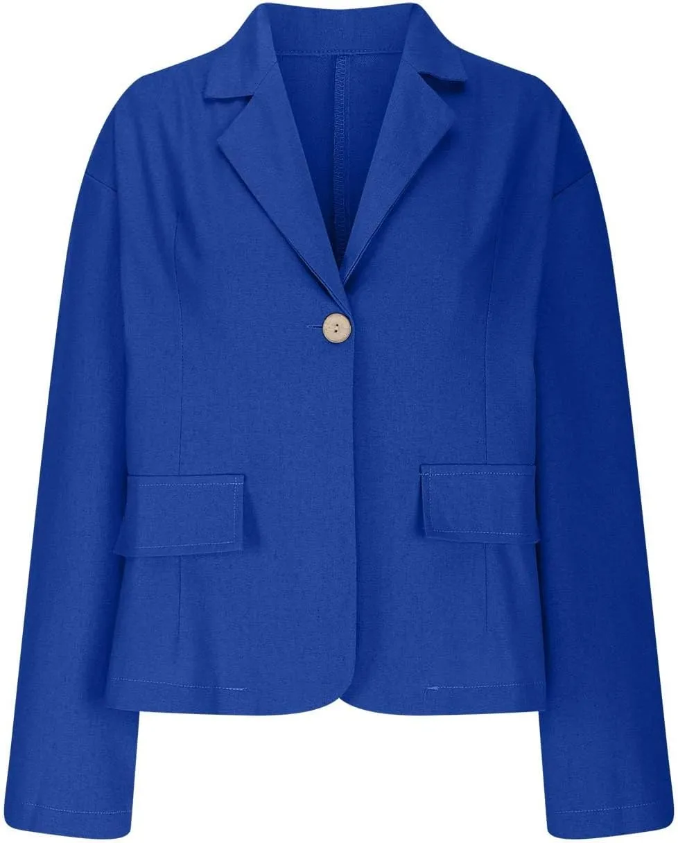 Women Summer Cotton Linen Blazer Lightweight Suit Jackets Dressy Casual Spring Blazers Interview Outfits