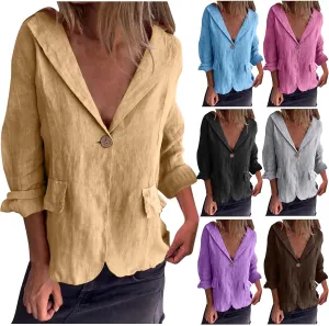 Women Summer Cotton Linen Blazer Lightweight Suit Jackets Dressy Casual Spring Blazers Interview Outfits