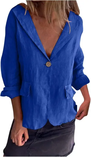 Women Summer Cotton Linen Blazer Lightweight Suit Jackets Dressy Casual Spring Blazers Interview Outfits