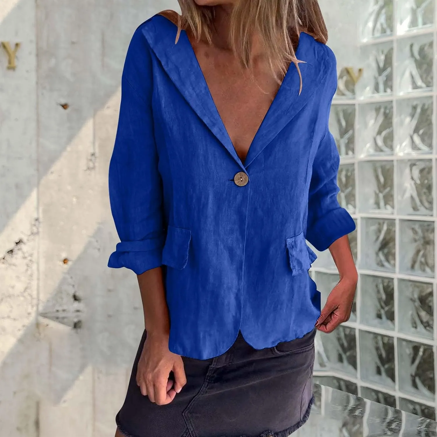Women Summer Cotton Linen Blazer Lightweight Suit Jackets Dressy Casual Spring Blazers Interview Outfits