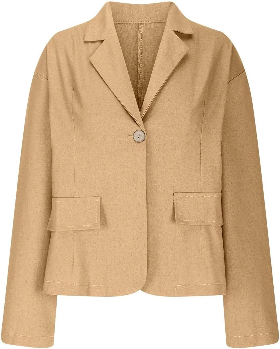 Women Summer Cotton Linen Blazer Lightweight Suit Jackets Dressy Casual Spring Blazers Interview Outfits