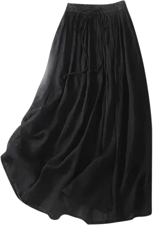 Women Summer Cotton Linen Skirts Boho Flowy Beach Dress A Line Swing Casual Long Skirts Elastic Waist Tiered Dress