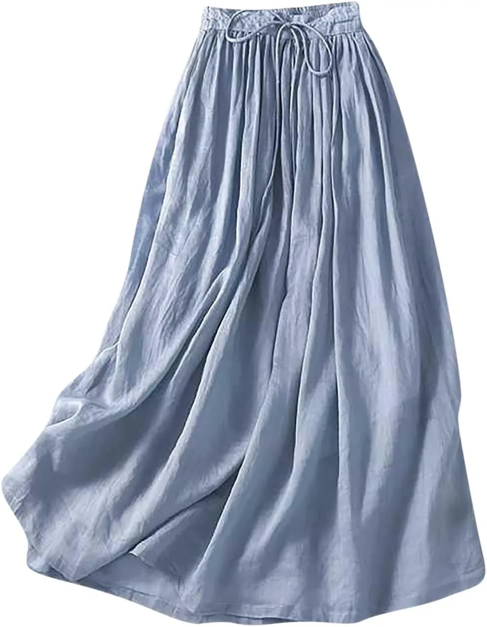 Women Summer Cotton Linen Skirts Boho Flowy Beach Dress A Line Swing Casual Long Skirts Elastic Waist Tiered Dress