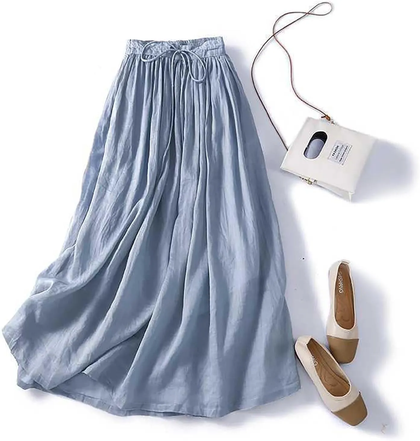 Women Summer Cotton Linen Skirts Boho Flowy Beach Dress A Line Swing Casual Long Skirts Elastic Waist Tiered Dress