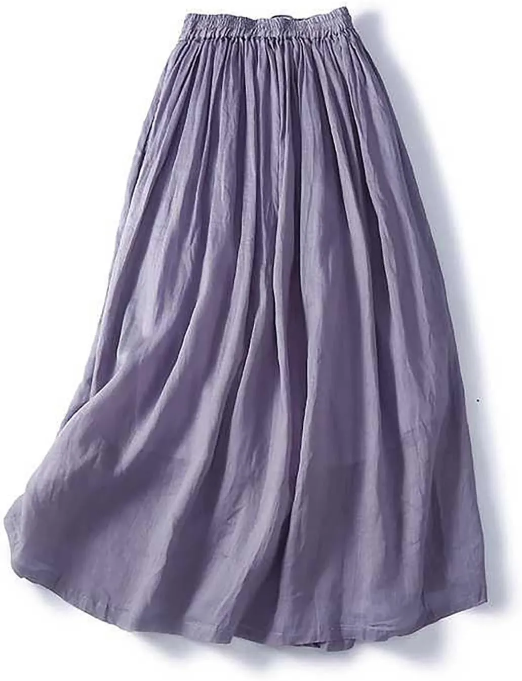 Women Summer Cotton Linen Skirts Boho Flowy Beach Dress A Line Swing Casual Long Skirts Elastic Waist Tiered Dress