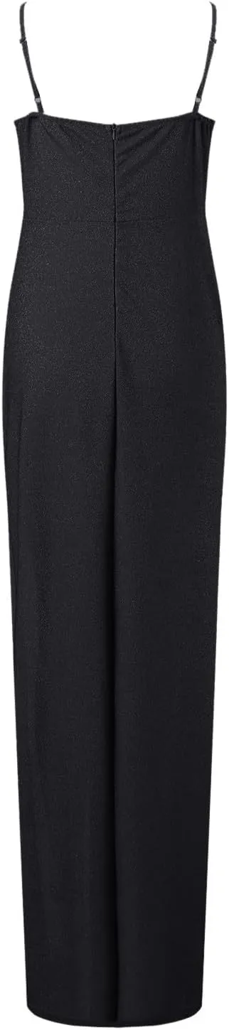 Women's 2025 Solid Color Sequin Strap Dress Spring Casual Slit Maxi Semi Formal Fit Skirts for Women Party Long Dresses