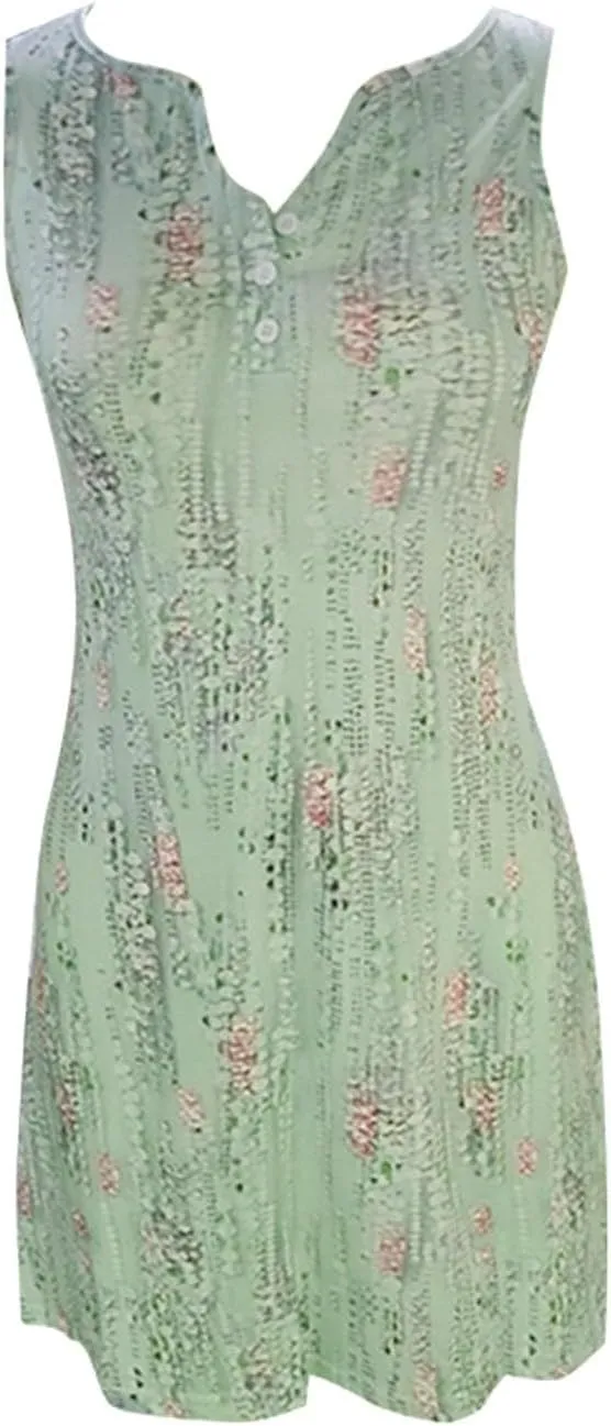Women's Boho Midi Dress 2024 Summer Casual Sleeveless Button V Neck Trendy Dress Plus Size Floral Sexy Party Dress