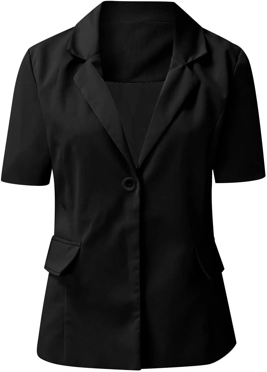 Women's Business Short Sleeve Blazer Jacket Casual Solid Open Front Tops Lapel Button Work Office Blazer Coat