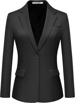 Women's Casual Business Blazer Notched Lapel One Button Open Front Long Sleeve Blazers Office Work Suit Jackets