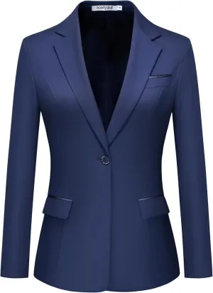 Women's Casual Business Blazer Notched Lapel One Button Open Front Long Sleeve Blazers Office Work Suit Jackets
