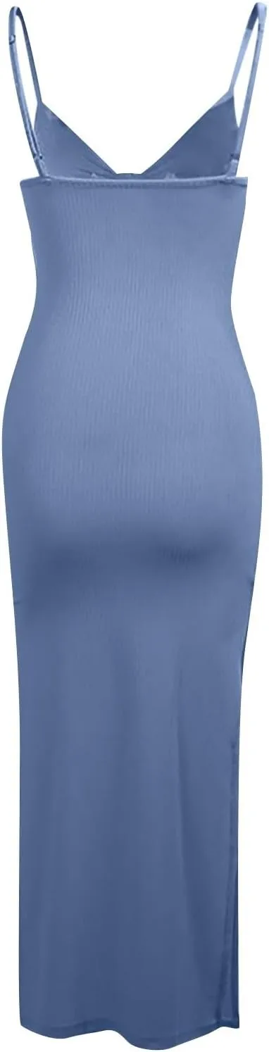 Women's Casual Fashion Sexy Suspender with Out Side Slit Wrap Hip Skirt Cute Shirt Dresses for Women