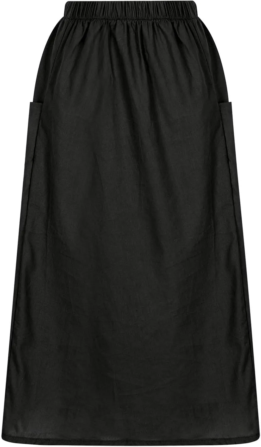 Women's Casual Linen Skirts Elastic Waist Midi Skirts A Line Pleated Skirts with Pockets Beach Flowy Boho Skirts