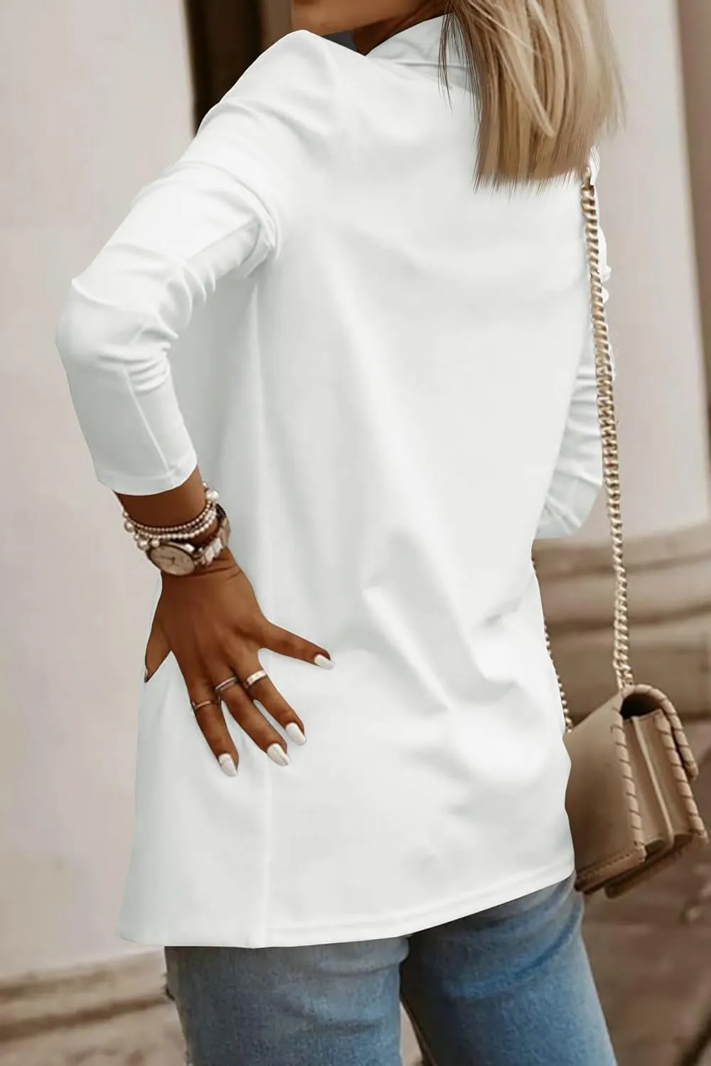 Womens Casual Long Sleeve Blazers Solid Color Knit Blazer Work Office Open Front Blazer Jacket