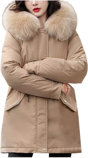 Womens Coats Winter, Elegant Warm Down Jackets Fashions Puffer Mid Long Outerwear Faux Fur Overcoats 2024