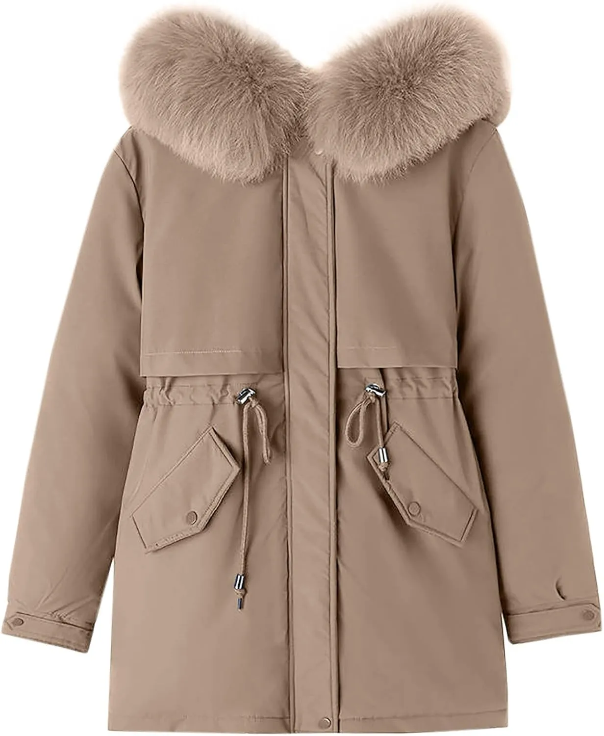 Womens Coats Winter, Elegant Warm Down Jackets Fashions Puffer Mid Long Outerwear Faux Fur Overcoats 2024