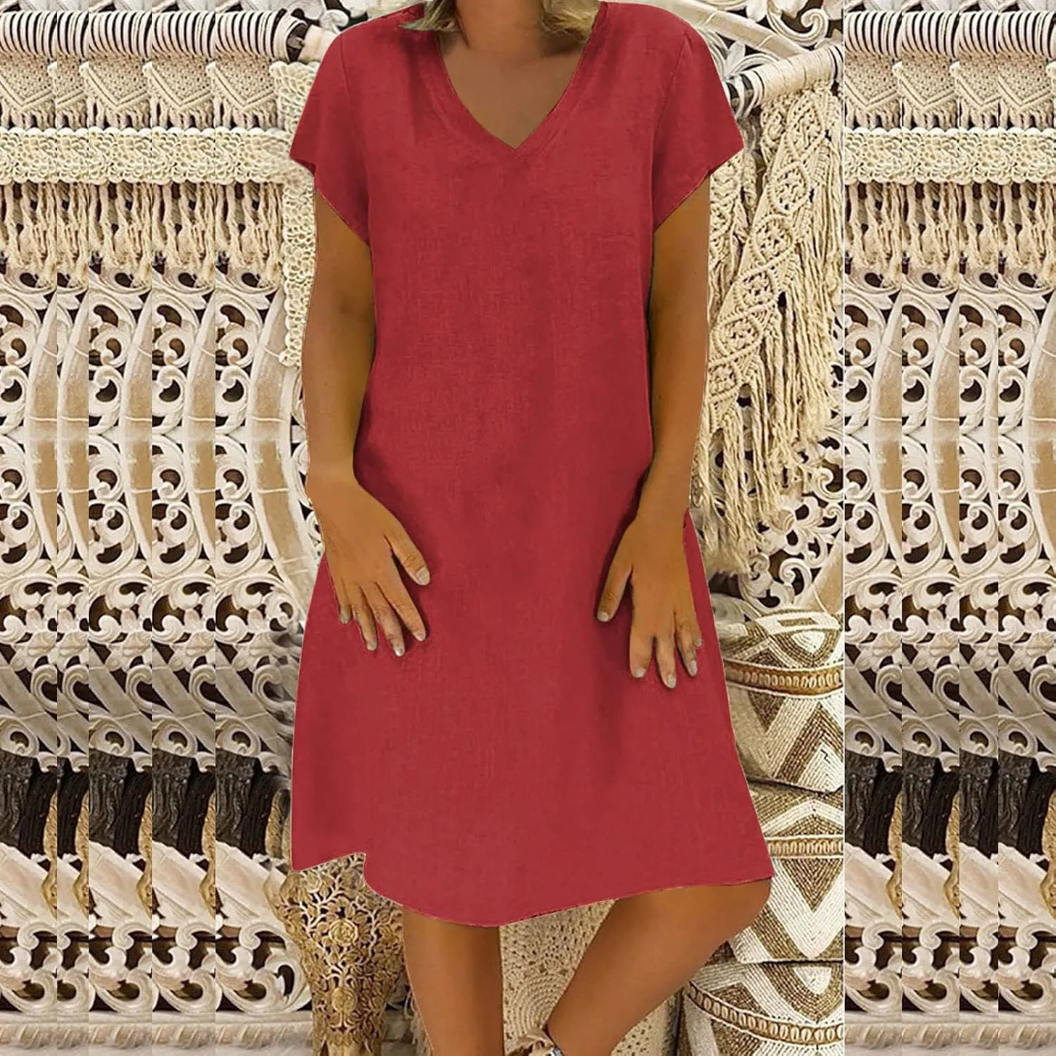 Women's Cotton Linen Dresses Summer Cup Sleeve Comfy Travel Sundresses Beach Wear Trendy Spring Vacation Clothes 2025