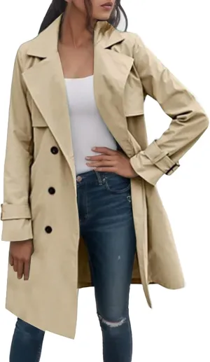 Womens Double Breasted Long Trench Coat Dressy Overcoat with Belt Fall Winter Fashion Trendy Clothes Outfits 2025