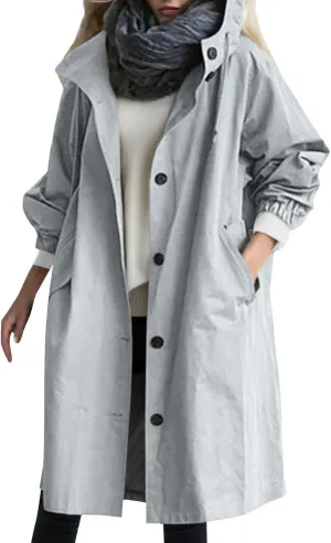 Women's Double Breasted Long Trench Coat Windproof Classic Lapel Slim Overcoat with Belt